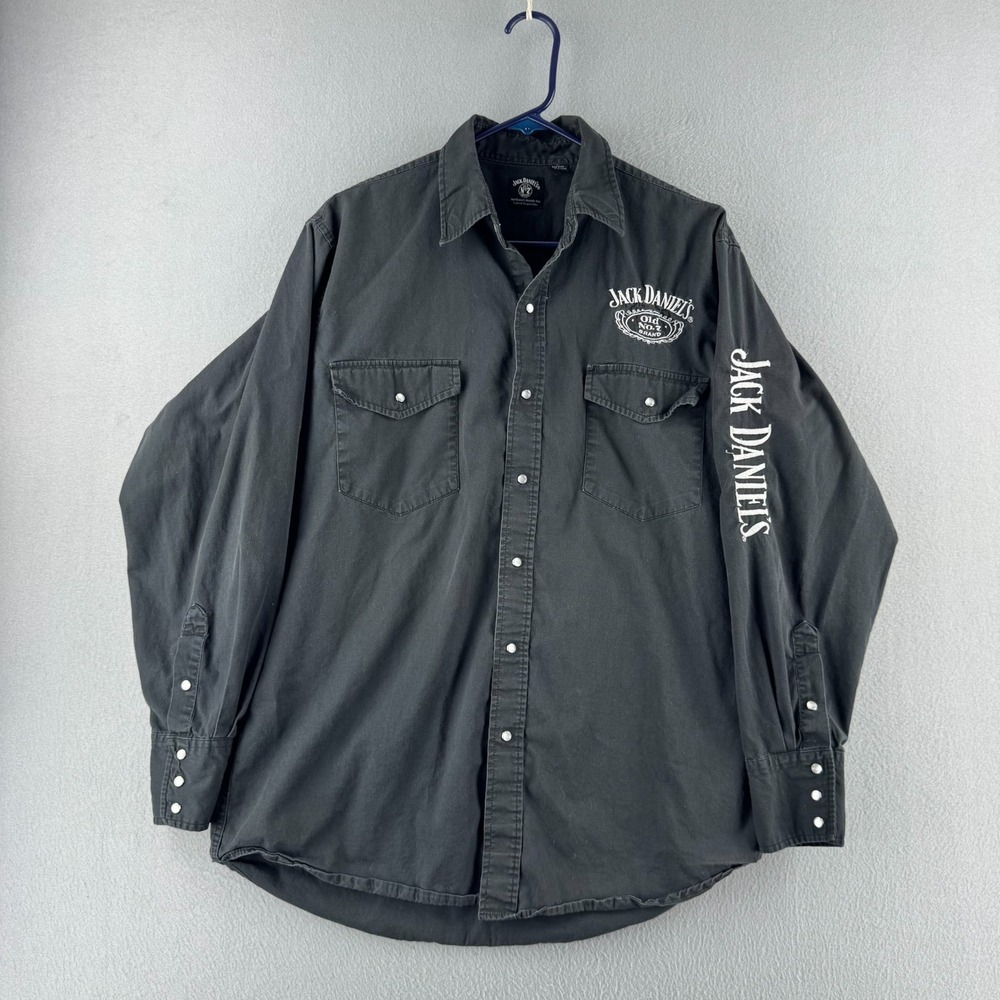 Vintage Jack Daniels Pearl Snap Western Shirt Mens Large Black Cowboy Rodeo